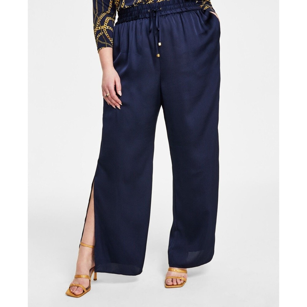 Michael Kors Women's Plus Size Solid High Slit Pants Midnight Blue, US 1X